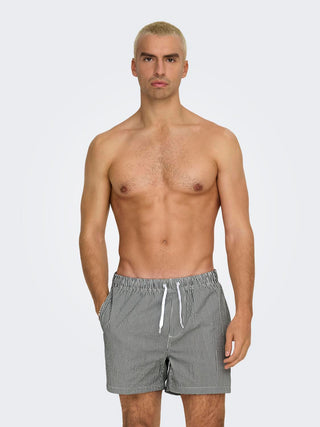 Maillot de bain en seersucker rayé noir Only & Sons 22021841