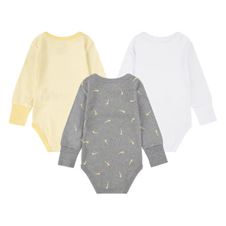 NIKE INFANT 3 PACK LONG SLEEVE BODYSUIT 'DARK GREY HEATHER/SOFT BABY YELLOW' 56M164-GD5
