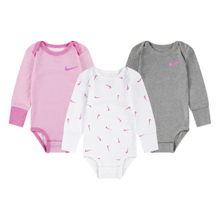 NIKE INFANT 3 PACK LONG SLEEVE BODYSUIT 'WHITE/PLAYFUL PINK' 56M164-W7S