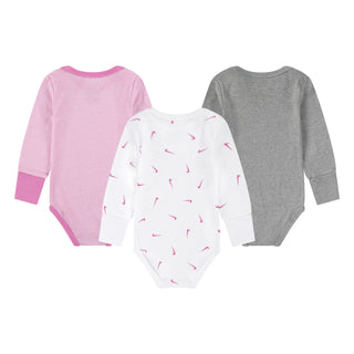 NIKE INFANT 3 PACK LONG SLEEVE BODYSUIT 'WHITE/PLAYFUL PINK' 56M164-W7S