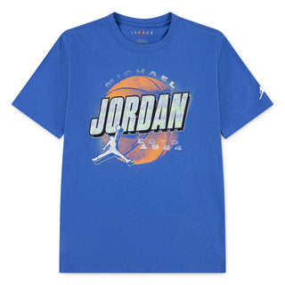 BOYS AIR JORDAN DISTRESSED CHROME T-SHIRT 'SPORT BLUE' 95F191-BB7