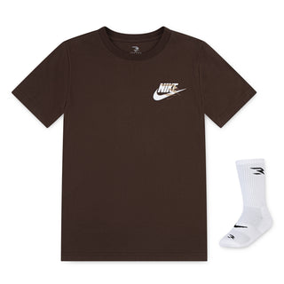 KID'S NIKE 3BRAND SHORT SET WITH SOCK MASHUP LOGO 'CHICORY COFFEE' 9Q1082-X0T