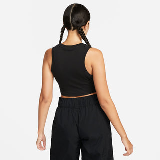 WOMEN'S NIKE SPORTSWEAR CHILL KNIT TIGHT CROPPED TANK TOP "BLACK/SAIL" FB8279-010