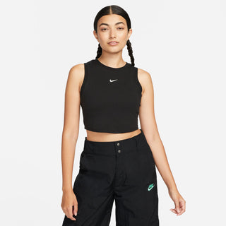 WOMEN'S NIKE SPORTSWEAR CHILL KNIT TIGHT CROPPED TANK TOP "BLACK/SAIL" FB8279-010