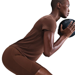 WOMEN'S NIKE ONE HIGH WAISTED BIKER SHORTS WITH POCKETS "FAUNA BROWN" FZ6758-265