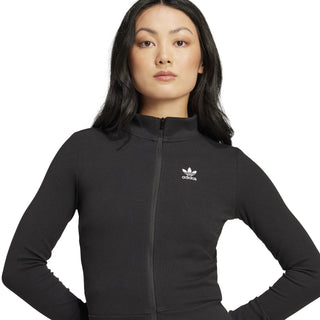 WOMEN'S ADIDAS BLACK ESSENTIALS RIBBED FULL-ZIP TRACK TP[ JD5905