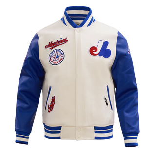 PRO STANDARD MONTREAL EXPOS RETRO CLASSIC RIB WOOL VARSITY JACKET "EGGSHELL/ROYAL BLUE" LME635547-ERB