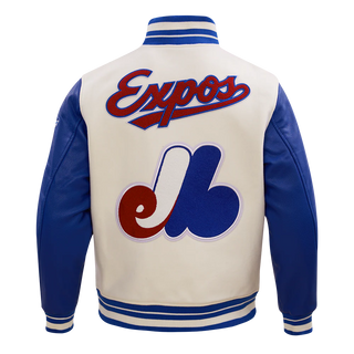 PRO STANDARD MONTREAL EXPOS RETRO CLASSIC RIB WOOL VARSITY JACKET "EGGSHELL/ROYAL BLUE" LME635547-ERB