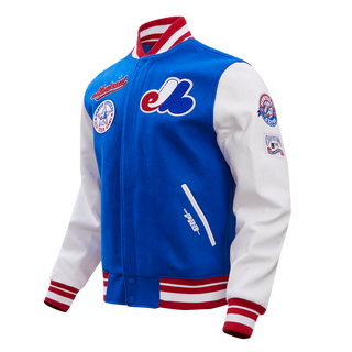 PRO STANDARD MONTREAL EXPOS RETRO CLASSIC RIB WOOL VARSITY JACKET "ROYAL BLUE/RED" LME635547-RYR