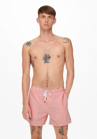 Short de bain en seersucker rayé ONLY & SONS Porcelain Rose 22021841