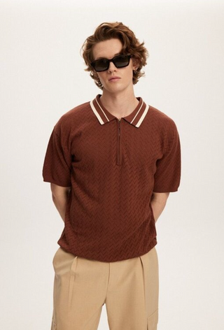 Kuwalla knit zip polo unisex "Rust Brown" ukul-0125-kzp712