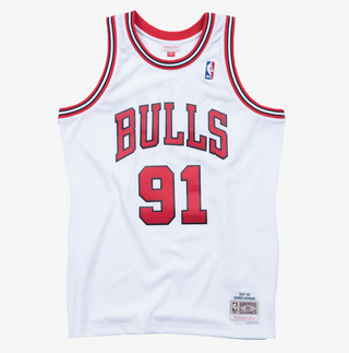 MITCHELL & NESS DENNIS RODMAN CHICAGO BULLS WHITE 1997-98 WHITE SWINGMAN JERSEY