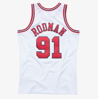 MITCHELL & NESS DENNIS RODMAN CHICAGO BULLS WHITE 1997-98 WHITE SWINGMAN JERSEY