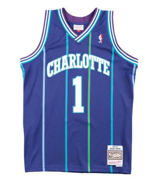 MITCHELL & NESS MUGGSY BOGUES CHARLOTTE HORNETS PURPLE SWINGMAN JERSEY