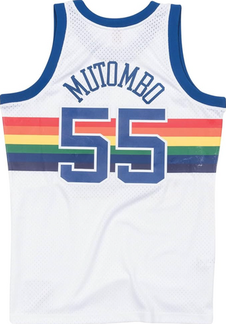 MITCHELL & NESS DIKEMBE MUTOMBO NUGGETS 1991-92 WHITE SWINGMAN JERSEY