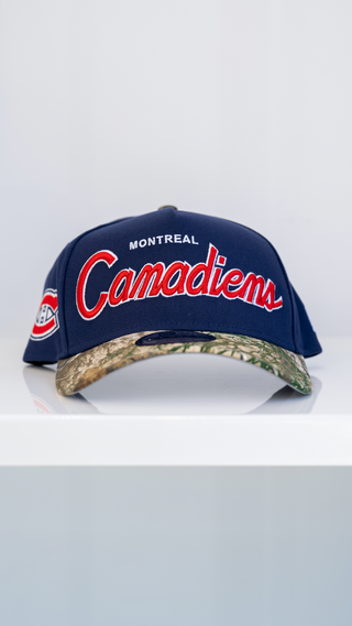 NEW ERA 9FORTY A-FRAME MONTREAL CANADIENS SCRIPT LOGO NAVY/REAL TREE GREY UV