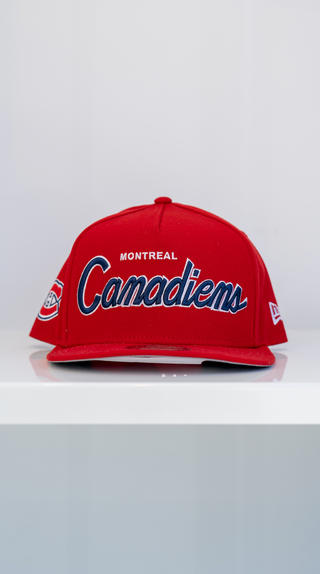 NEW ERA 9FIFTY A-FRAME MONTREAL CANADIENS SCRIPT LOGO RED GREY UV