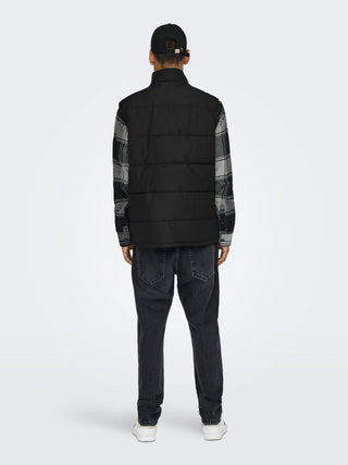 MEN'S ONLY & SONS ONSJAKE QUILTED GILET "BLACK" 22024229
