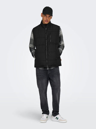 MEN'S ONLY & SONS ONSJAKE QUILTED GILET "BLACK" 22024229